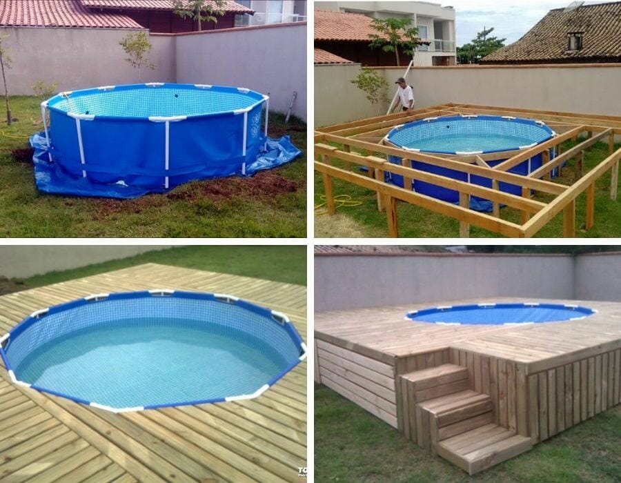 Aménagement en bois pour piscine hors sol